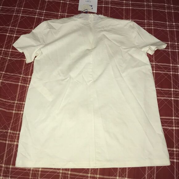 New with tags Zara basics short sleeved beige stretchy women’s t shirt small top - Picture 5 of 8